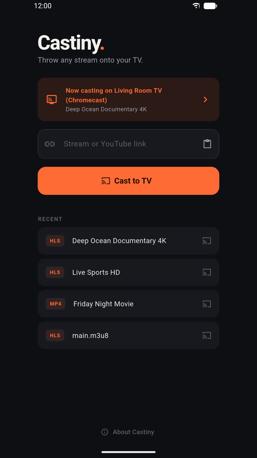 Now casting banner on home